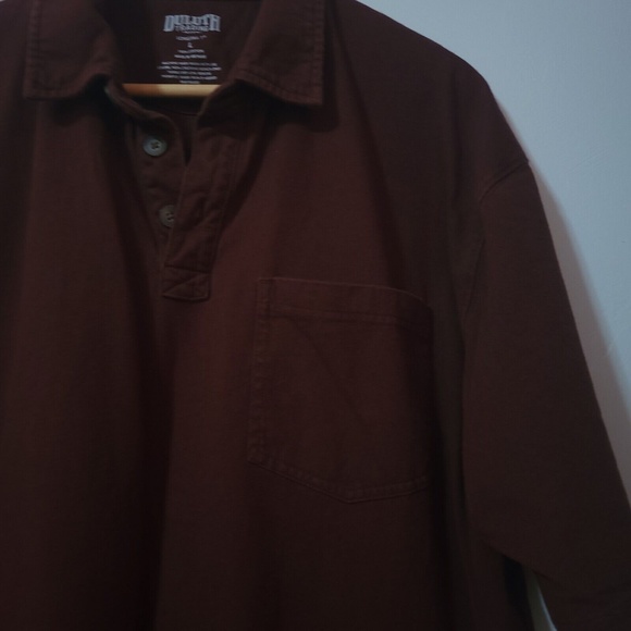 Duluth Trading Co Mens Long Tail T Polo Red Wine Lrg Short Sleeve Cotton Shirt - Picture 3 of 7